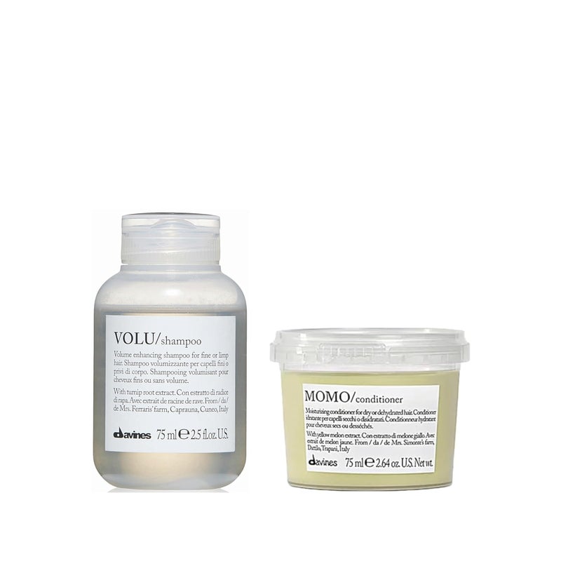 Davines VOLU Shampoo & MOMO Conditioner, Volume Shampoo For Fine, Thin Hair Types, Gentle Everyday Volumizing, Gentle Detangling For All Hair Types, 2.5 & 2.5 oz. - Image 1