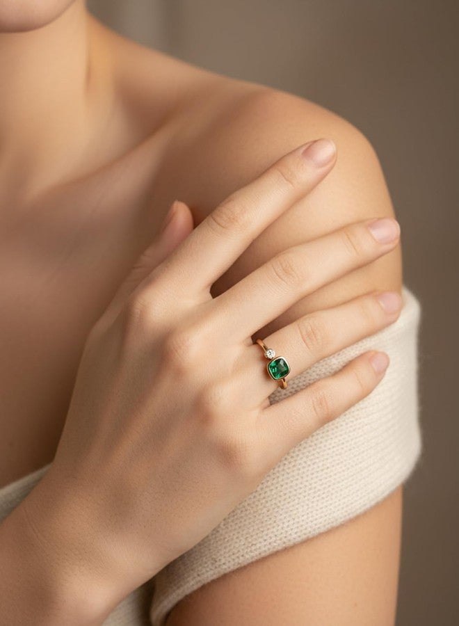 FWM 925 Sterling Silver Emerald Diamond Adjustable Toi Et Moi Ring for Women Moissanite Gold Square Open Ring Size 7 - Image 2