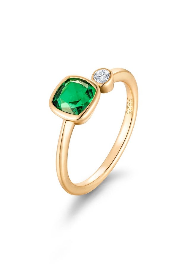 FWM 925 Sterling Silver Emerald Diamond Adjustable Toi Et Moi Ring for Women Moissanite Gold Square Open Ring Size 7 - Image 1