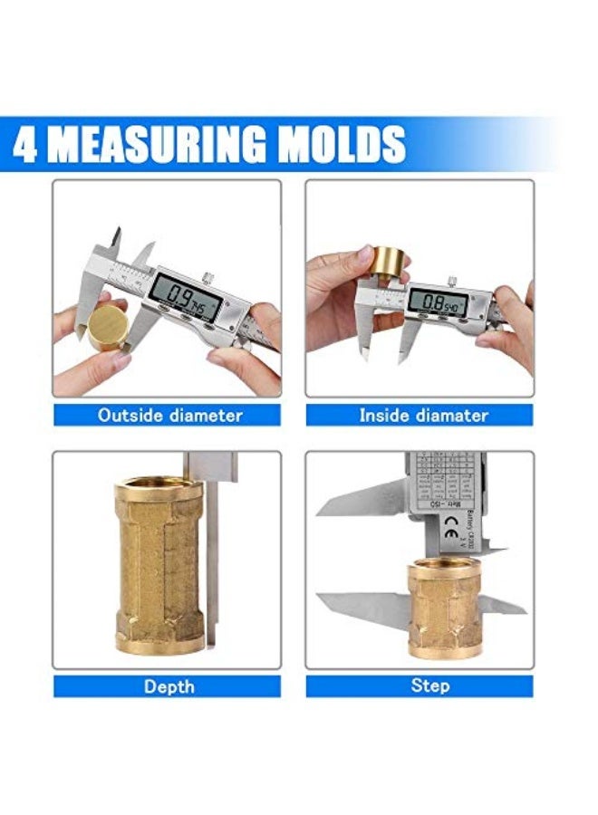Digital Caliper Measuring Tool, Stainless Steel Vernier Caliper Digital Micrometer with Large LCD Screen, Easy Switch from Inch Metric Fraction, 6 Inch Caliper Tool for DIY/Household - Image 4