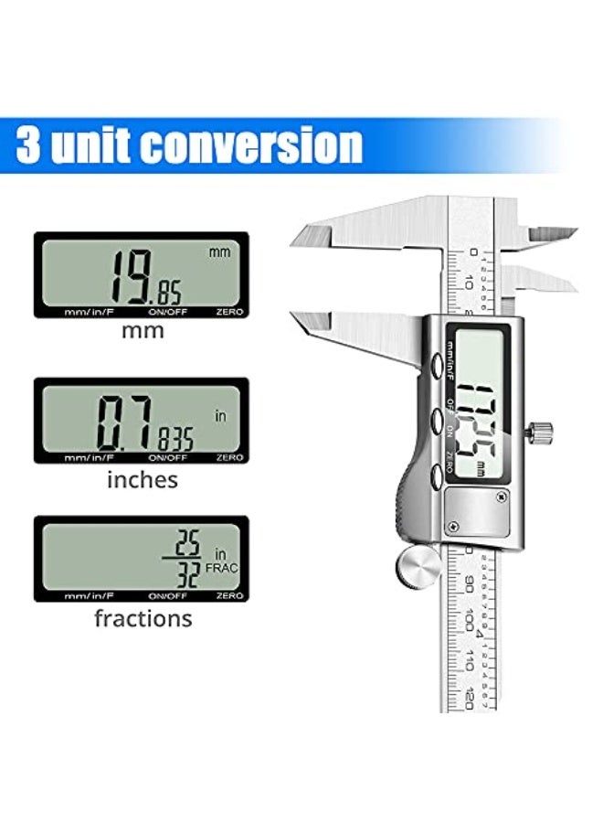 Digital Caliper Measuring Tool, Stainless Steel Vernier Caliper Digital Micrometer with Large LCD Screen, Easy Switch from Inch Metric Fraction, 6 Inch Caliper Tool for DIY/Household - Image 3