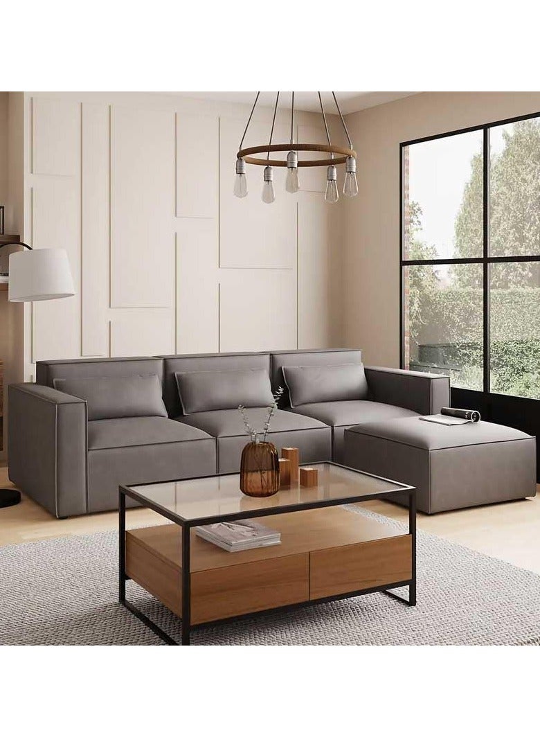 KARNAK Modern 3-seater Corner Sofa Set Grey Faux Leather Modular Design - Image 1