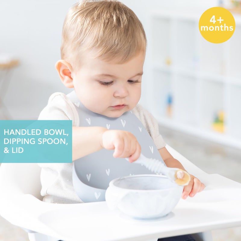 Bumkins Baby Bowl, Silicone Baby Feeding Set with Suction for Baby and Toddler, Includes Spoon and Lid, First Feeding Set, Essential for Baby Led Weaning for Babies 4 Months, Marble - Image 2