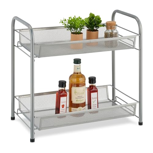 Pro-Grade ProGrade 2-Tier Mesh Spice Rack Metal Storage Rack, Kitchen Spice Rack Mesh Organiser Stand for Kitchen, Bathroom, Office, Silver (Silver) - Image 2