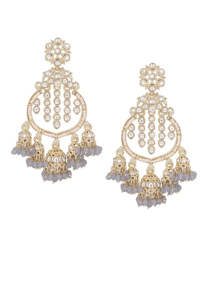 Priyaasi Kundan Stone Studded  Pearls Beaded Floral Chandbalis