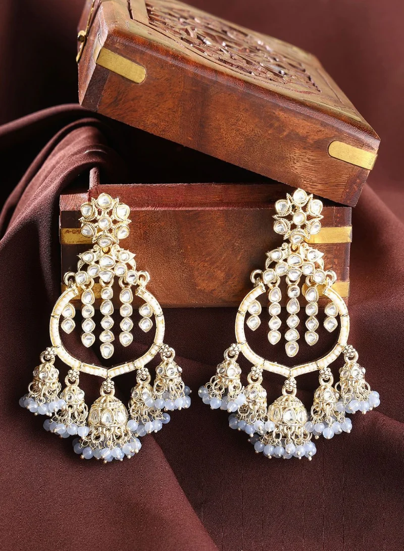 Priyaasi Kundan Stone Studded  Pearls Beaded Floral Chandbalis
