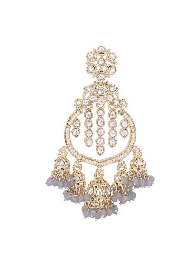 Priyaasi Kundan Stone Studded  Pearls Beaded Floral Chandbalis