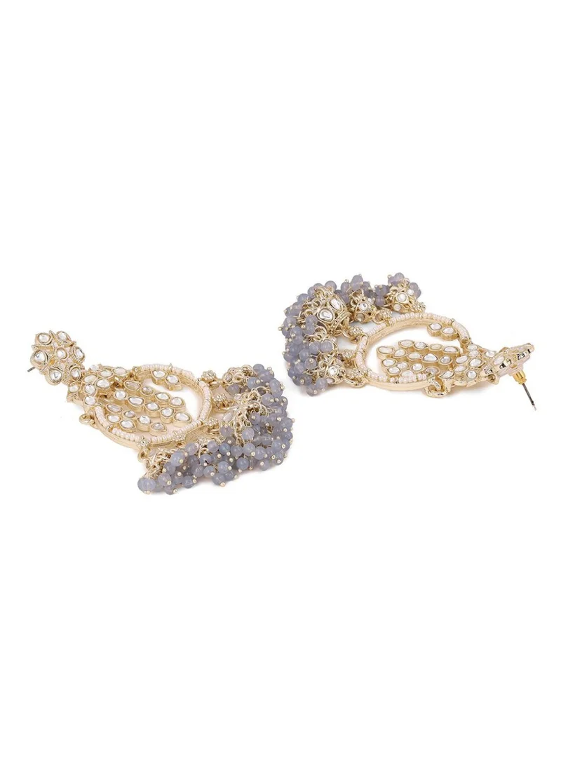Priyaasi Kundan Stone Studded  Pearls Beaded Floral Chandbalis