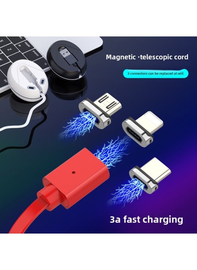 Generic - One-to-three Telescopic Magnetic Suction Data Cable Super Fast Charging For Apple For Huawei Three-in-one Android Charging Cable USB-Model:Pure White (exquisite Packaging) - Image 1