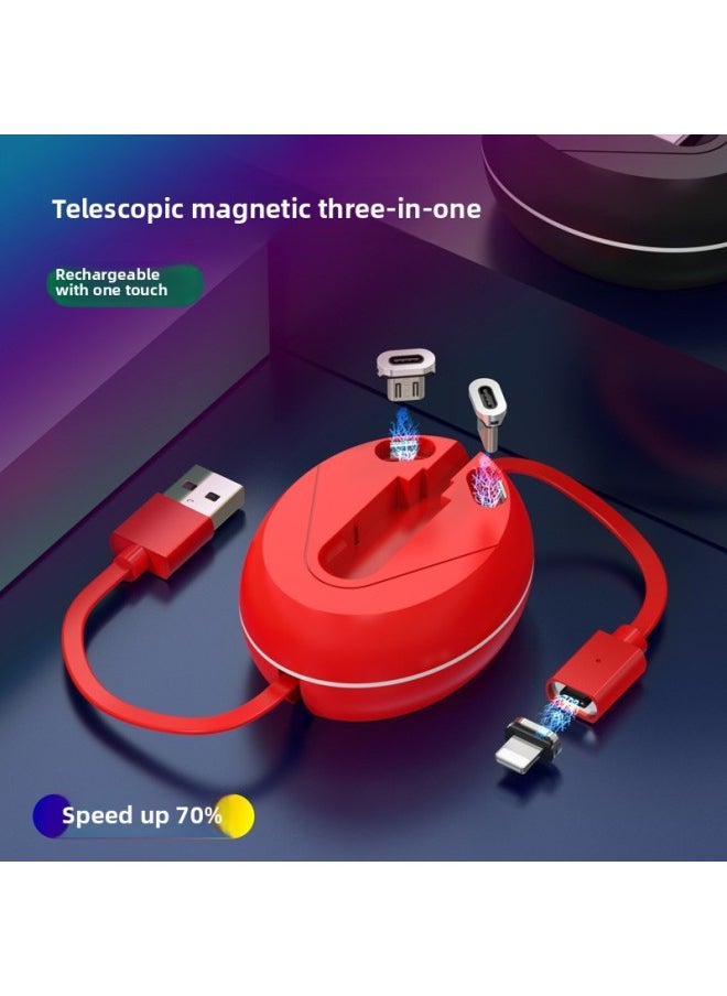 Generic - One-to-three Telescopic Magnetic Suction Data Cable Super Fast Charging For Apple For Huawei Three-in-one Android Charging Cable USB-Model:Pure White (exquisite Packaging) - Image 1