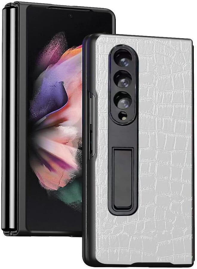 Next Next store Compatible with Galaxy Z Fold 3 Case, PU Leather Case with Kickstand - [Premium Leather] for Samsung Galaxy Z Fold 3 - (Grey)