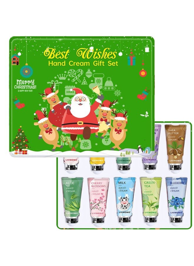 DBEAUTYM 10 Pack Christmas Gifts Hand Cream Set,Christmas Gifts for Women,Stocking Stuffers for Teen Girls Party Gifts Travel Size Lotion Shea Butter Hand Cream for Dry Hands,10 Different Fragrances  - Image 1