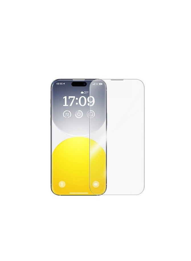 بيسوس واقي شاشة من الزجاج المقوى لحماية الخصوصية من OS-Baseus Sapphire Series (مع فلتر غبار مدمج) لجهاز iP 15، شفاف (عبوة من قطعة واحدة، مع مجموعة تنظيف وأداة تثبيت مقاومة للغبار) - Image 2