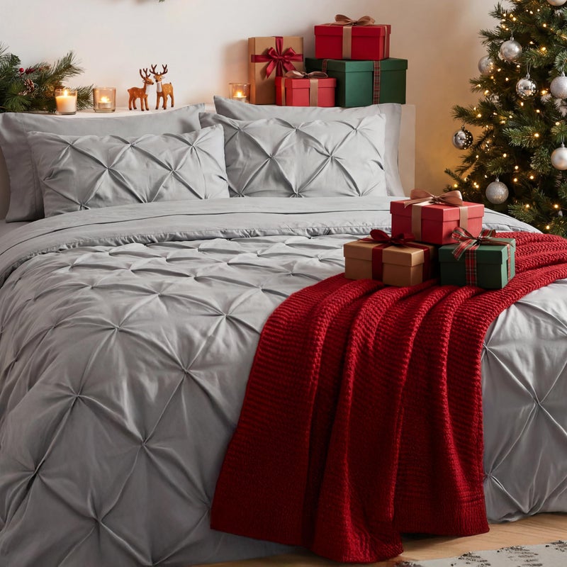 Bedsure Queen Comforter Set Grey - Bed in a Bag Queen Size Bedding 7 Pieces, GentleSoftâ„¢ Pintuck Bed Set Gift for Family, Pinch Pleat All Season Comforter with Sheets, Pillowcases & Shams - Image 1