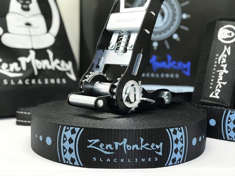 ZenMonkey Slacklines ZenMonkey Infinity Slackline Kit - 100 Foot Longline Slackline with Ergo Ratchet, Tree Protectors, Cloth Carry Bag and Instructions - Easy Setup for The Family, Kids and Adults - Image 2