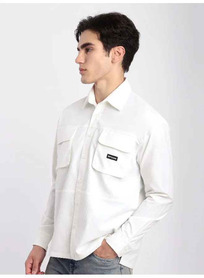 Beyoung White Baggy Pocketed Shirt