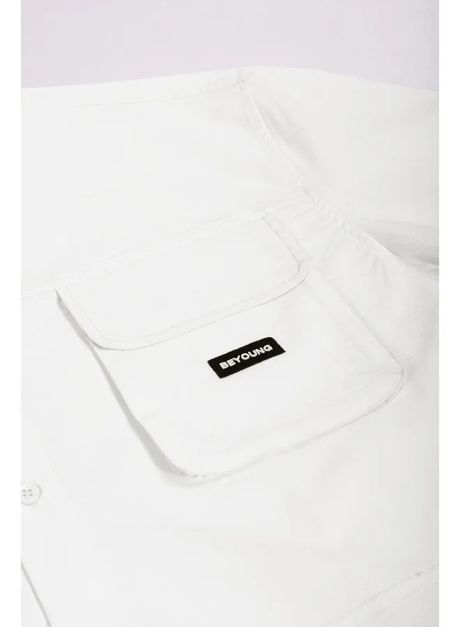 Beyoung White Baggy Pocketed Shirt