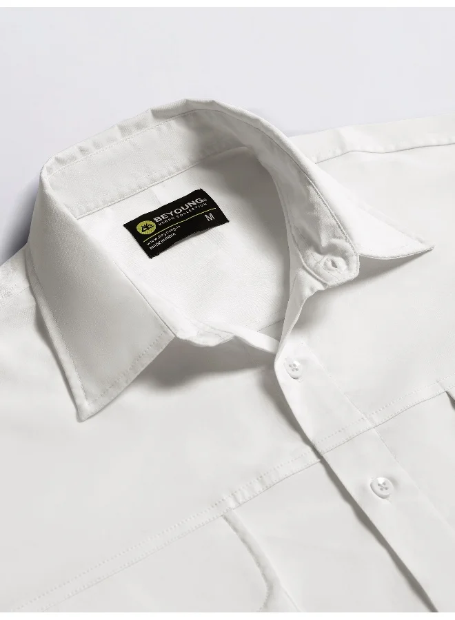 Beyoung White Baggy Pocketed Shirt