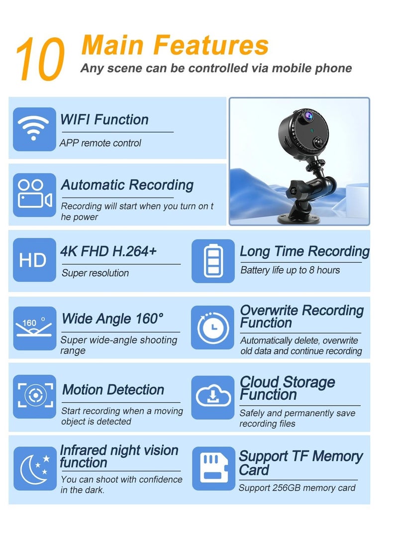 Excefore Wireless WI-FI Camera, 4K Camera, with Audio and Video 160°Wide Motion Detection and Night Vision Take Pictures, for Office, Meeting Recording, Home, Pet, Drones - Image 3