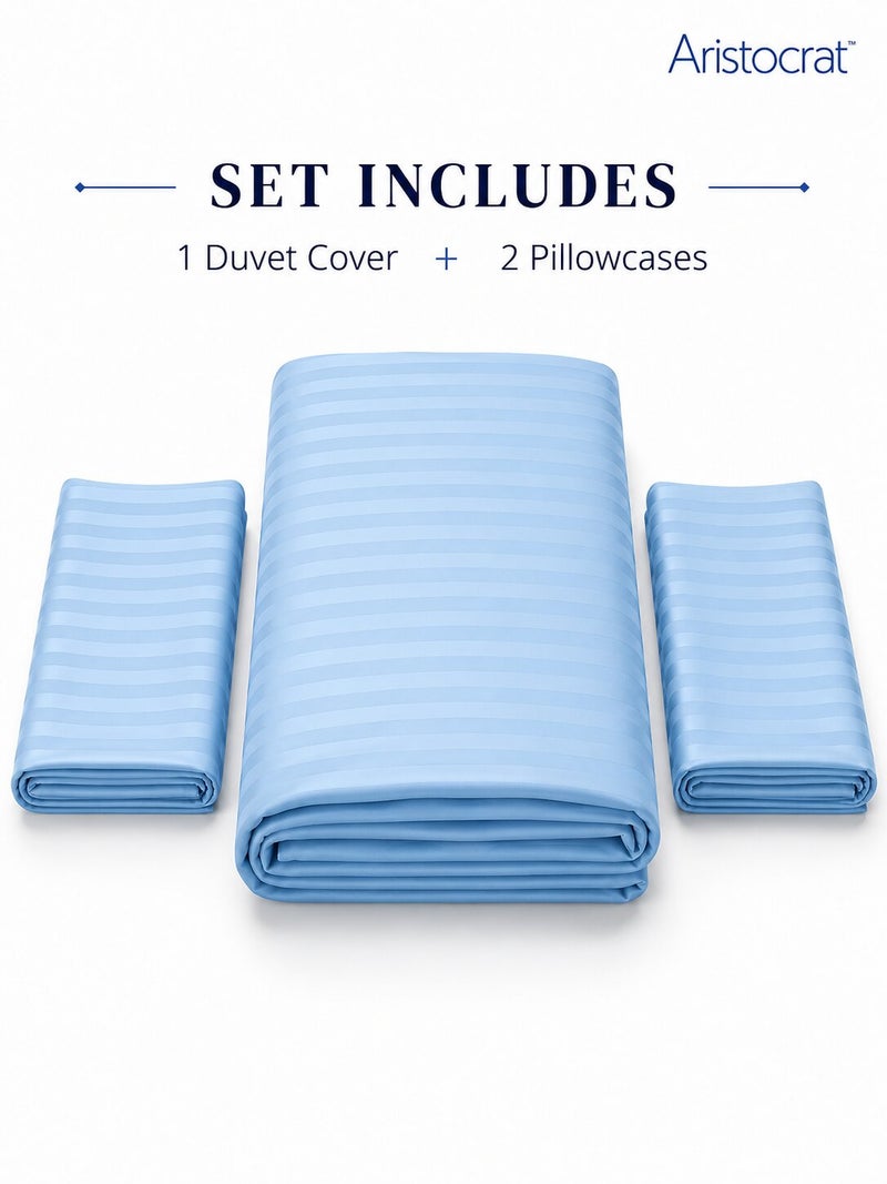 Aristocrat 3-Piece Stripe Microfiber Duvet Cover Set | Queen | Includes 1 Duvet Cover (220x240cm) & 2 Pillowcases (53x75+15cm) | Ultra Soft, Breathable & Wrinkle Resistant | Sky blue - Image 2