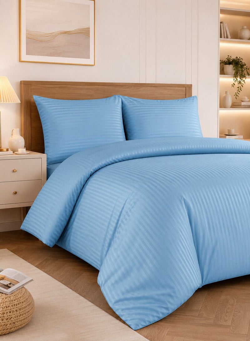 Aristocrat 3-Piece Stripe Microfiber Duvet Cover Set | Queen | Includes 1 Duvet Cover (220x240cm) & 2 Pillowcases (53x75+15cm) | Ultra Soft, Breathable & Wrinkle Resistant | Sky blue - Image 1