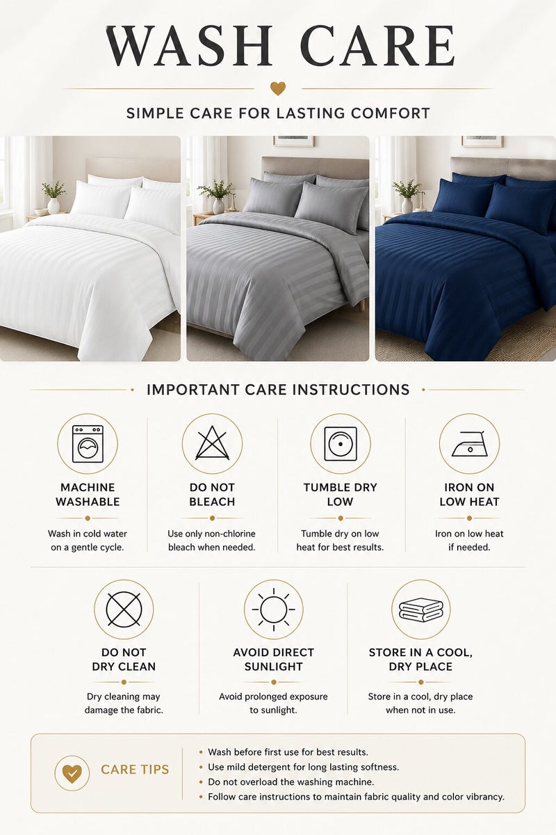 Aristocrat 3-Piece Stripe Microfiber Duvet Cover Set | Queen | Includes 1 Duvet Cover (220x240cm) & 2 Pillowcases (53x75+15cm) | Ultra Soft, Breathable & Wrinkle Resistant | Sky blue - Image 5