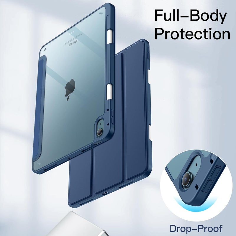 جي تيك غطاء JETech لجهاز iPad Air مقاس 11 بوصة M4/M3/M2 (2026/2025/2024)، iPad Air 5/4 (2022/2020 الإصدار الخامس/الرابع) مع حامل القلم، غطاء لوحي رفيع خلفي شفاف واقٍ من الصدمات مع حامل، تشغيل/إيقاف تلقائي (أزرق بحري) - Image 4