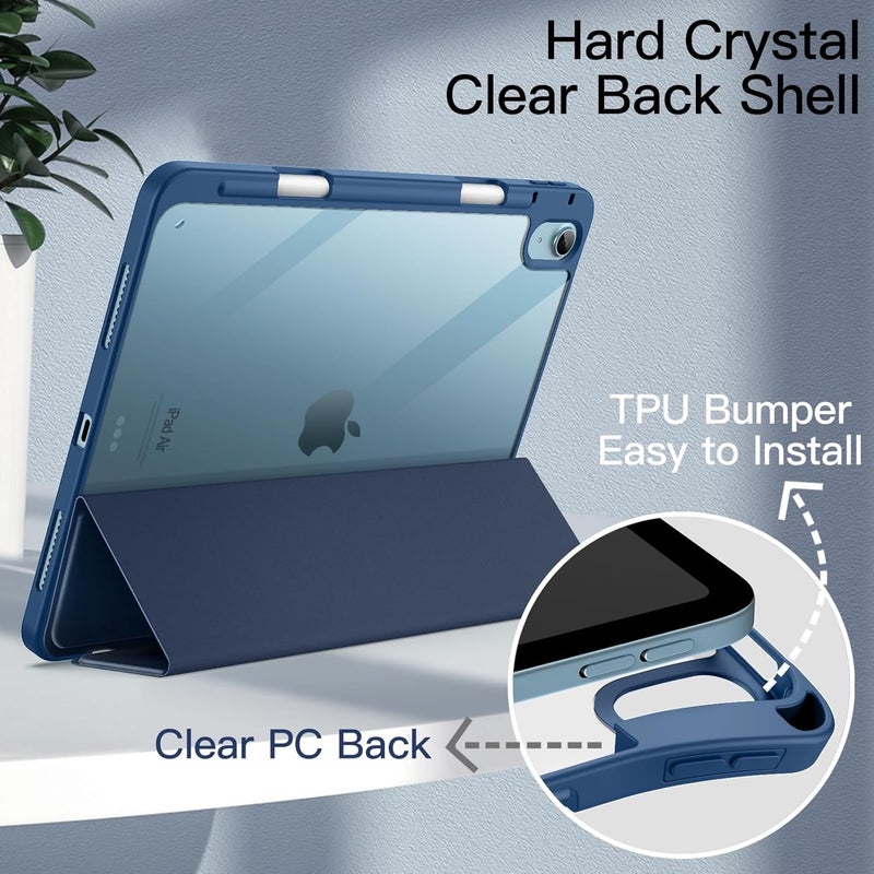 جي تيك غطاء JETech لجهاز iPad Air مقاس 11 بوصة M4/M3/M2 (2026/2025/2024)، iPad Air 5/4 (2022/2020 الإصدار الخامس/الرابع) مع حامل القلم، غطاء لوحي رفيع خلفي شفاف واقٍ من الصدمات مع حامل، تشغيل/إيقاف تلقائي (أزرق بحري) - Image 3