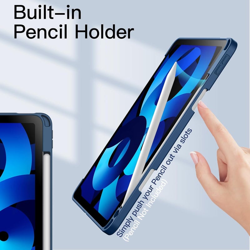 جي تيك غطاء JETech لجهاز iPad Air مقاس 11 بوصة M4/M3/M2 (2026/2025/2024)، iPad Air 5/4 (2022/2020 الإصدار الخامس/الرابع) مع حامل القلم، غطاء لوحي رفيع خلفي شفاف واقٍ من الصدمات مع حامل، تشغيل/إيقاف تلقائي (أزرق بحري) - Image 5