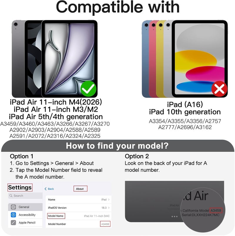 جي تيك غطاء JETech لجهاز iPad Air مقاس 11 بوصة M4/M3/M2 (2026/2025/2024)، iPad Air 5/4 (2022/2020 الإصدار الخامس/الرابع) مع حامل القلم، غطاء لوحي رفيع خلفي شفاف واقٍ من الصدمات مع حامل، تشغيل/إيقاف تلقائي (أزرق بحري) - Image 2