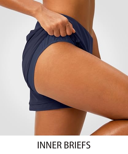 Soothfeel Women's Running Shorts High Waisted Quick-Dry 3 Inch Gym Workout Athletic Shorts for Women with Zipper Pocket(Navy Blue, M) - Image 4