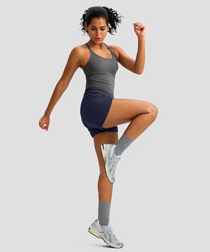 Soothfeel Women's Running Shorts High Waisted Quick-Dry 3 Inch Gym Workout Athletic Shorts for Women with Zipper Pocket(Navy Blue, M) - Image 5