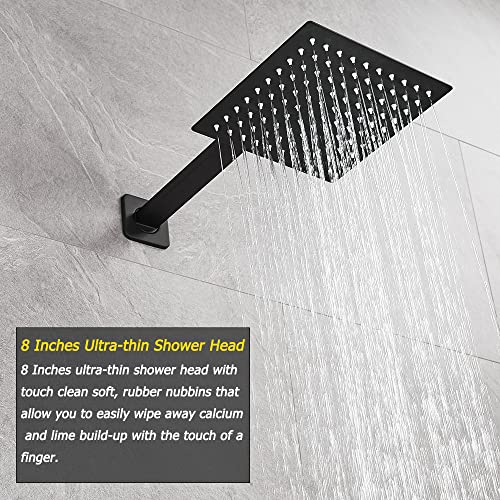 Heable Matte Black Shower System Brass Bathroom Luxury Rain Mixer Shower Combo Set Wall Mounted Rainfall Shower Head System Shower Faucet Rough-in Valve Body and Trim Included - Image 3