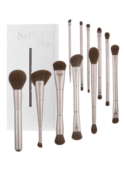SaDM Shiny 11-Piece Double-Ended Makeup Brush Set – 21-in-11 Multifunctional Brush Set for Face & Eyes