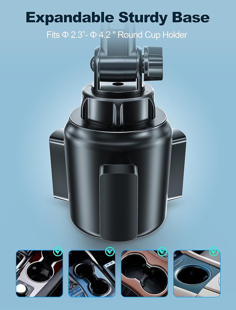 TOPGO TP-TD-03 Cup Holder Phone Holder, [No Shaking & Stable & Adjustable Pole] Car Cup Holder Phone Mount, Cell Phone Cradle for iPhone 14, Samsung and More Smart Phone(Black),11 inch - Image 5