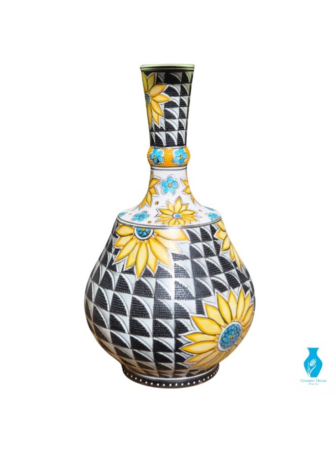 Handcrafted Decorative Vase, 30 cm, Sunflower & Geometric Pattern - Image 1