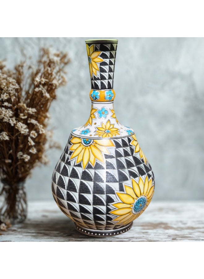 Handcrafted Decorative Vase, 30 cm, Sunflower & Geometric Pattern - Image 2