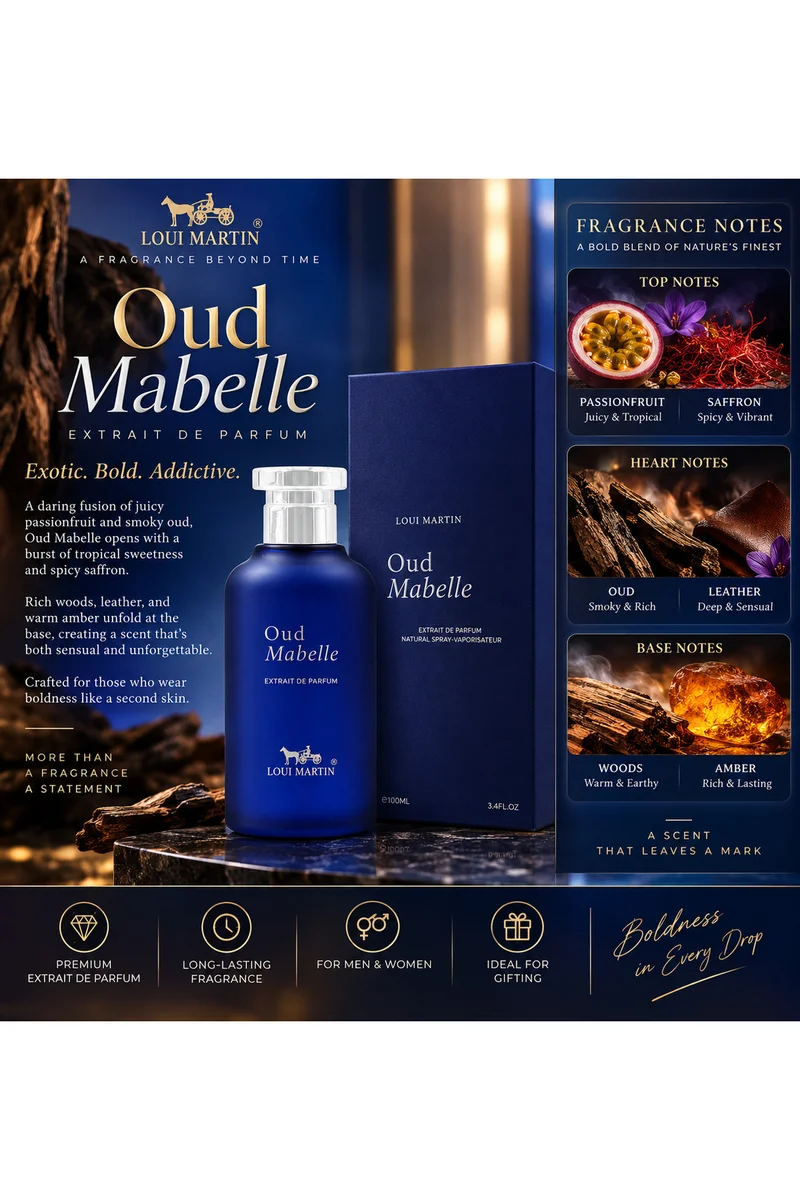 Loui Martin Oud Mabelle Extrait De Parfum 100ml | Passionfruit & Saffron | Oud, Leather, Woods & Amber | Exotic Unisex Fragrance