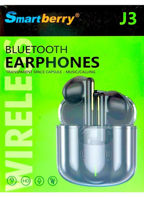 Smartberry J3 Bluetooth Earphones Transparent Space Capsule- Music/Calling, Comfortable In-Ear for Long Duration Use