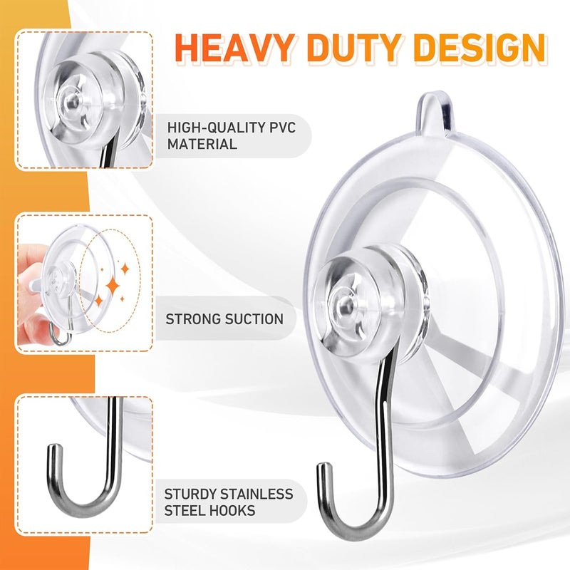 KORCCI Suction Cup Hooks 12Pack - Max Load 10LB, 1.77Inch Clear Small Suction Cups, No Trace, Reusable & Removable Suction Cup with Stainless Steel Hooks, for Tile Glass Window Shower Kitchen Bathroom - Image 4