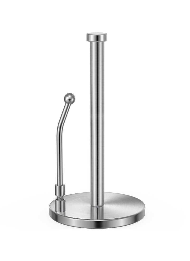 Excefore - Paper Towel Holder for One Hand Tear, Paper Towel Dispenser Standing Weighted Base Non Slip, Spring Arm Fit Most Size Paper Roll, Stainless Steel Paper Towel for Kitchen Countertop(Silver) - Image 1