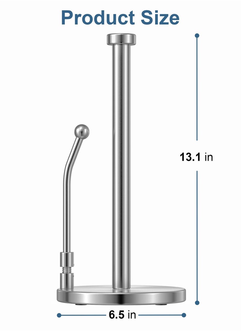 Excefore - Paper Towel Holder for One Hand Tear, Paper Towel Dispenser Standing Weighted Base Non Slip, Spring Arm Fit Most Size Paper Roll, Stainless Steel Paper Towel for Kitchen Countertop(Silver) - Image 1