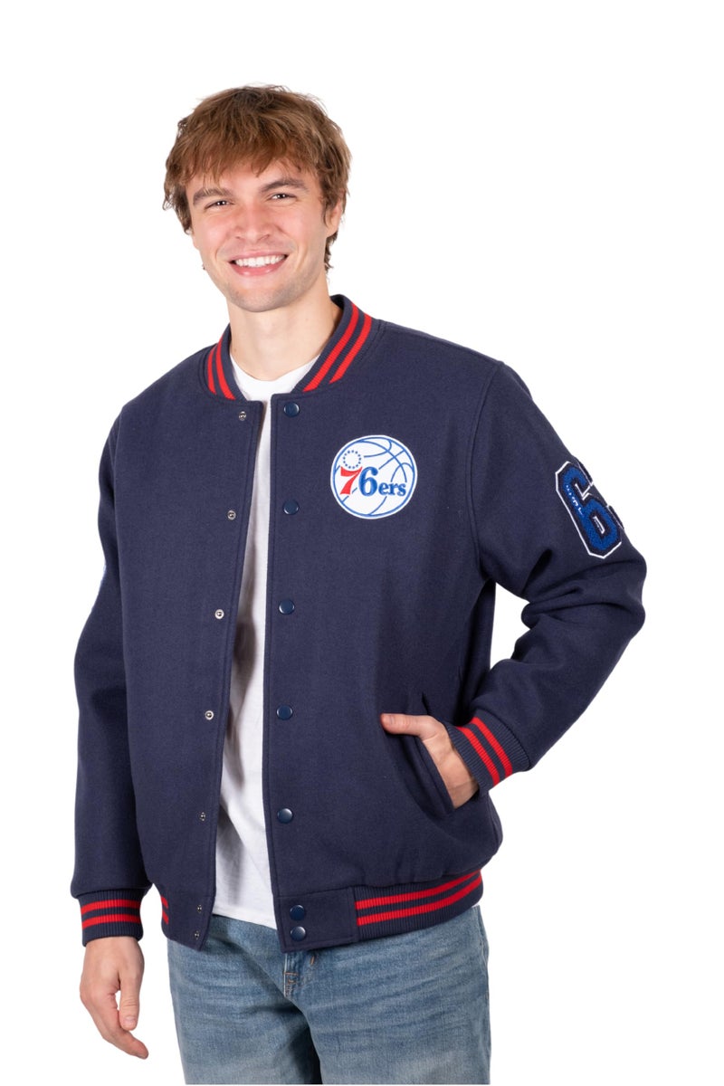 Ultra Game NBA Official Men’s Game Time Varsity Jacket - Unisex, Philadelphia 76ers, Team Color, Medium - Image 2