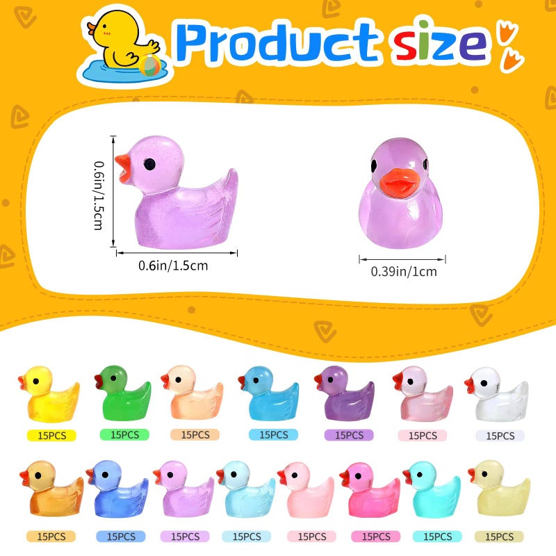 JIUZHU 225PCS Mini Ducks Glow in The Dark Tiny Ducks Luminous Resin to Hide and Seek Pranks Micro Garden Landscape Aquarium DIY Decoration Craft (15 Colors) - Image 2