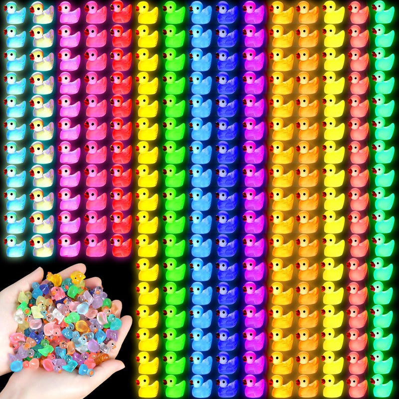 JIUZHU 225PCS Mini Ducks Glow in The Dark Tiny Ducks Luminous Resin to Hide and Seek Pranks Micro Garden Landscape Aquarium DIY Decoration Craft (15 Colors) - Image 1