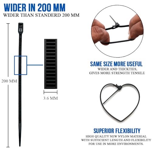 Inovera (Label) Reusable Nylon Self Locking Releasable Cable Zip Tie, Adjustable Cord Ties Heavy Duty Plastic Wire Wraps For Home, Garden, Office, Garage (Black,3.6 X 200Mm, Pack Of 100) - Image 2