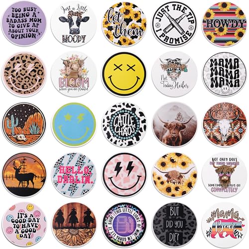 MUBYOK 3inch 100pcs Car Freshies Cardstock Cutouts Round for Circles Silicone Molds & Aroma Beads Accessories Supplies, Mama, Western, Quote, Cow, Smile - Image 4