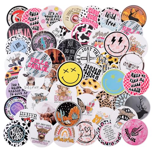 MUBYOK 3inch 100pcs Car Freshies Cardstock Cutouts Round for Circles Silicone Molds & Aroma Beads Accessories Supplies, Mama, Western, Quote, Cow, Smile - Image 1