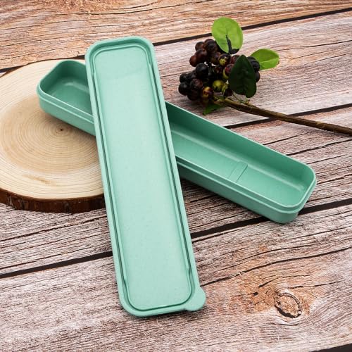 OriGlam 1pcs Reusable Utensils Wheat Straw Travel Cutlery Box, Portable Tableware Flatware Box for Picnic Camping (Green) - Image 1