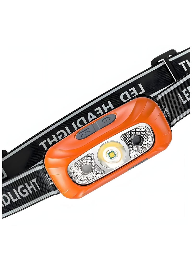 Warsun LED HeadLamp, Motion Sensor Control, 120 Lumen Bright 8 Hours Runtime ,USB Rechargeable Waterproof Headlight Flashlight, Camping Hiking Fishing Work, Outdoor night fishing, Household flashlight, Strong headlight charging, Ultra bright head mounted lighting, Ultra long battery life sensing（Randomly send Black or Orange colour） - Image 1